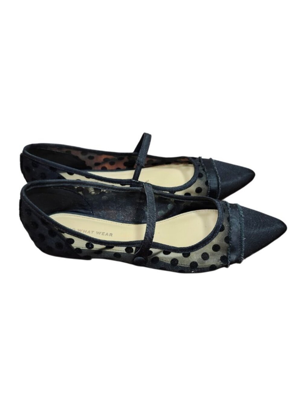 Who What Wear Black Pointed Mary Jane Flats with Sheer Polka Dot Panels - Picture 4 of 11